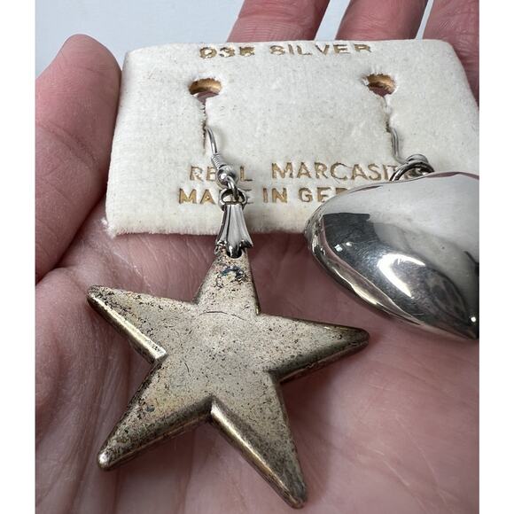 935 Sterling Silver Marcasite Made In Germany Earrings Set Of 2 - Picture 4 of 8